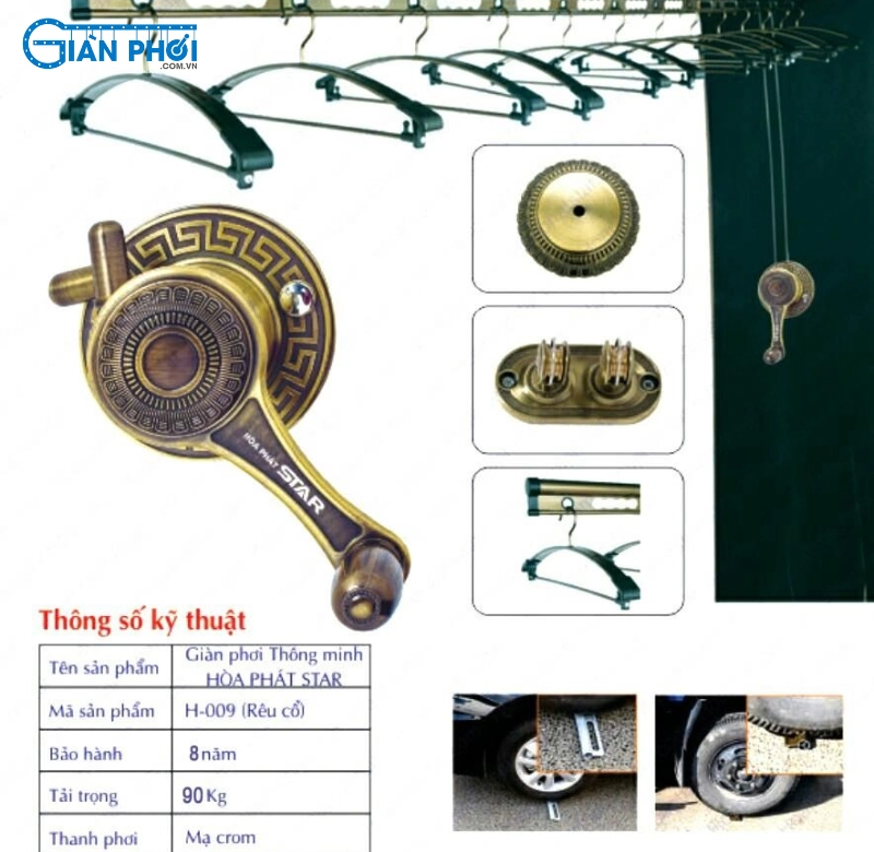 Thông số kỹ thuật của giàn phơi Hòa Phát H009