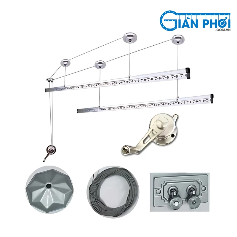 Hệ thống ròng rọc kéo và dây cáp của giàn phơi thông minh