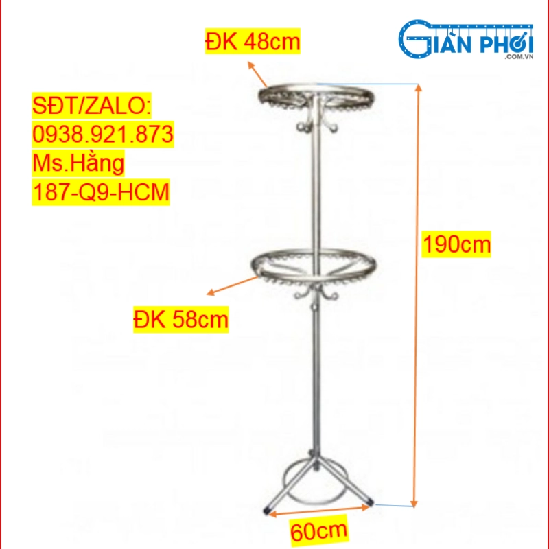 Kích thước và độ bền chịu lực của cây phơi đồ inox xoắn