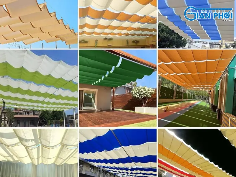 mẫu mái xếp cao cấp sọc 3 màu