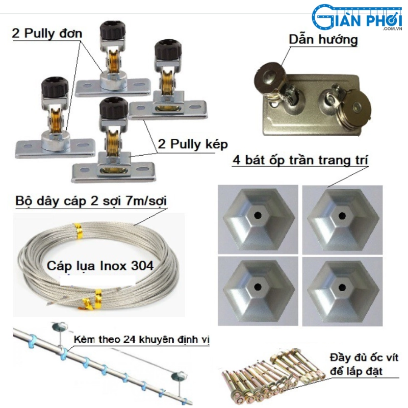 Chi tiết các bộ phận cấu thành giàn phơi Hòa Phát KS950 