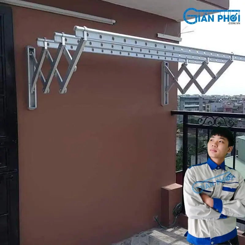 Giàn phơi Inox gắn tường kéo ngang hòa phát hp05